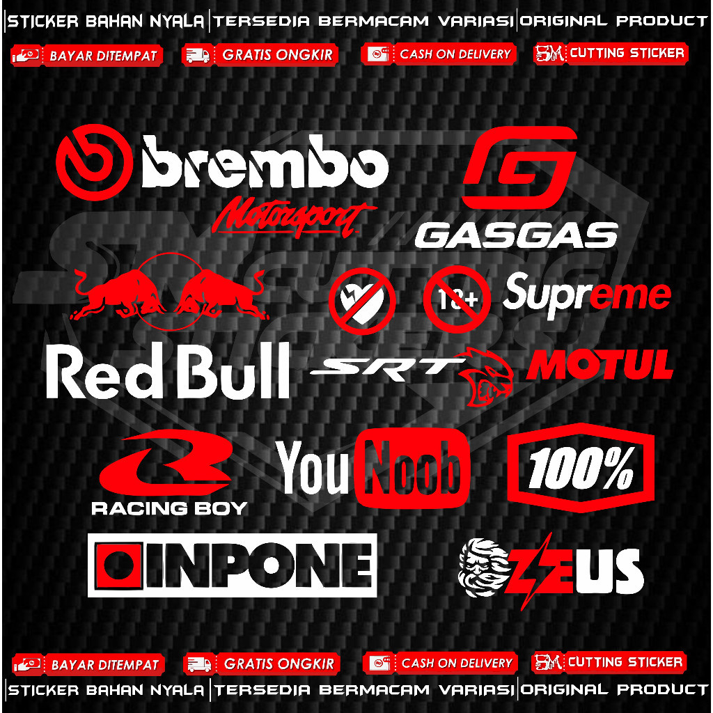 Jual [NEW] STICKER AKSESORIS VARIASI LOGO IKLAN STICKER BREMBO,RED BULL ...