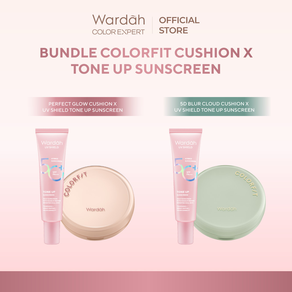 Wardah Paket UV Shield Tone Up Sunscreen SPF 50+ PA+++ 30 ml + Colorfit Perfect Glow Cushion 15 g - Colorfit 5D Blur Cloud Cushion Matte Finish Tahan Lama Hingga 18 Jam dengan SPF 50 PA+