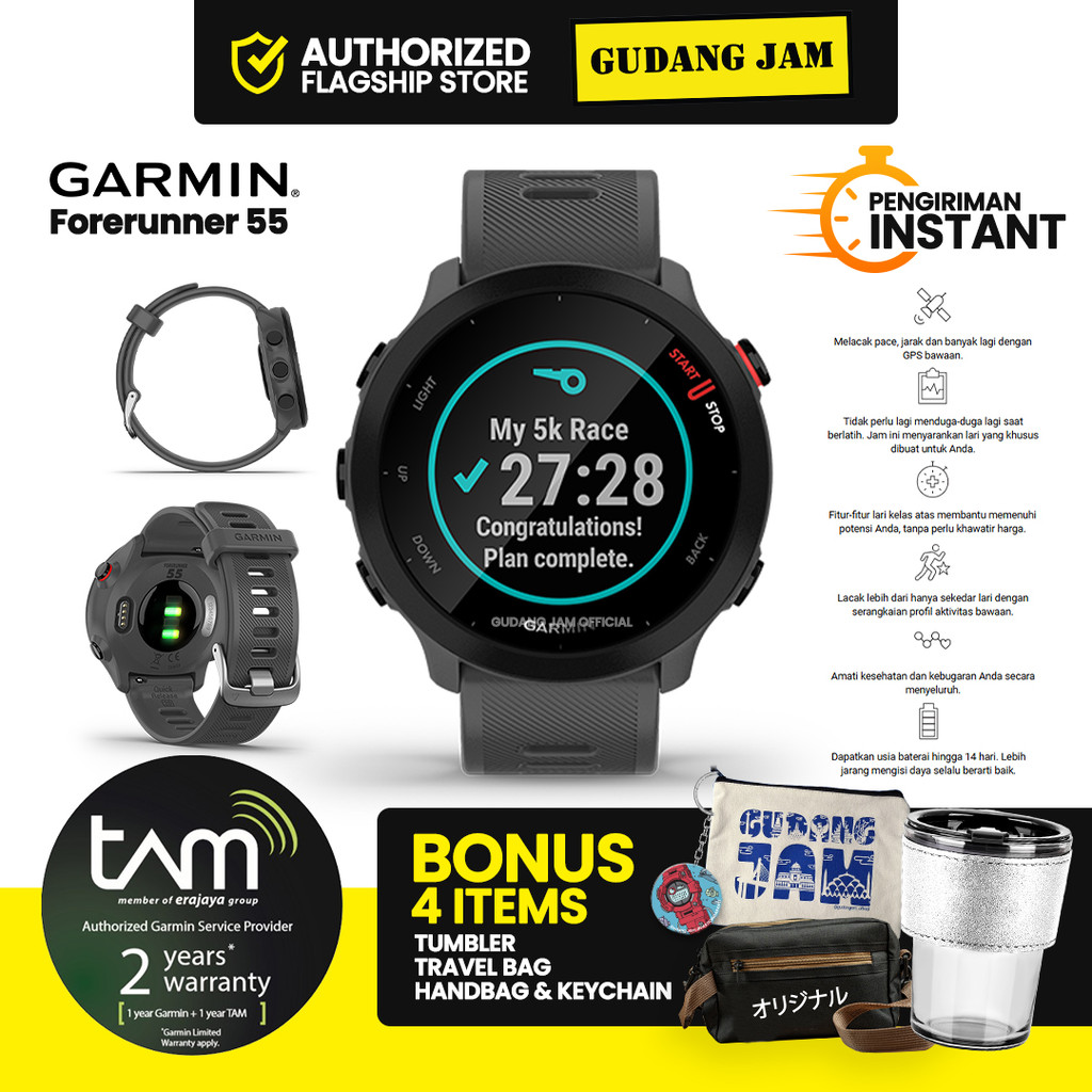 Garmin Forerunner 55 GPS Sport Smartwatch Garansi Resmi TAM Tahun