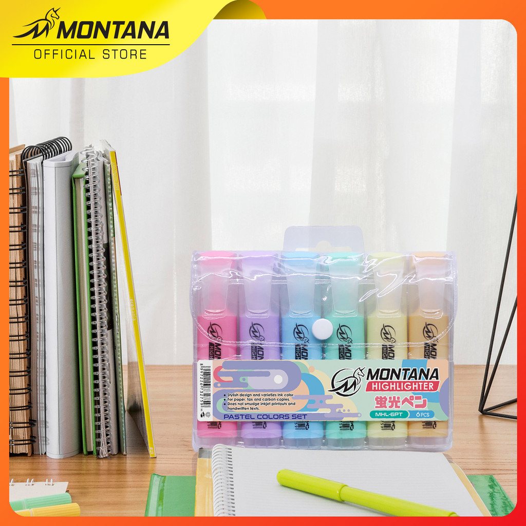 Jual MONTANA Highlighter Pastel Set 6 Warna Colors MHL-6FL Penanda ...