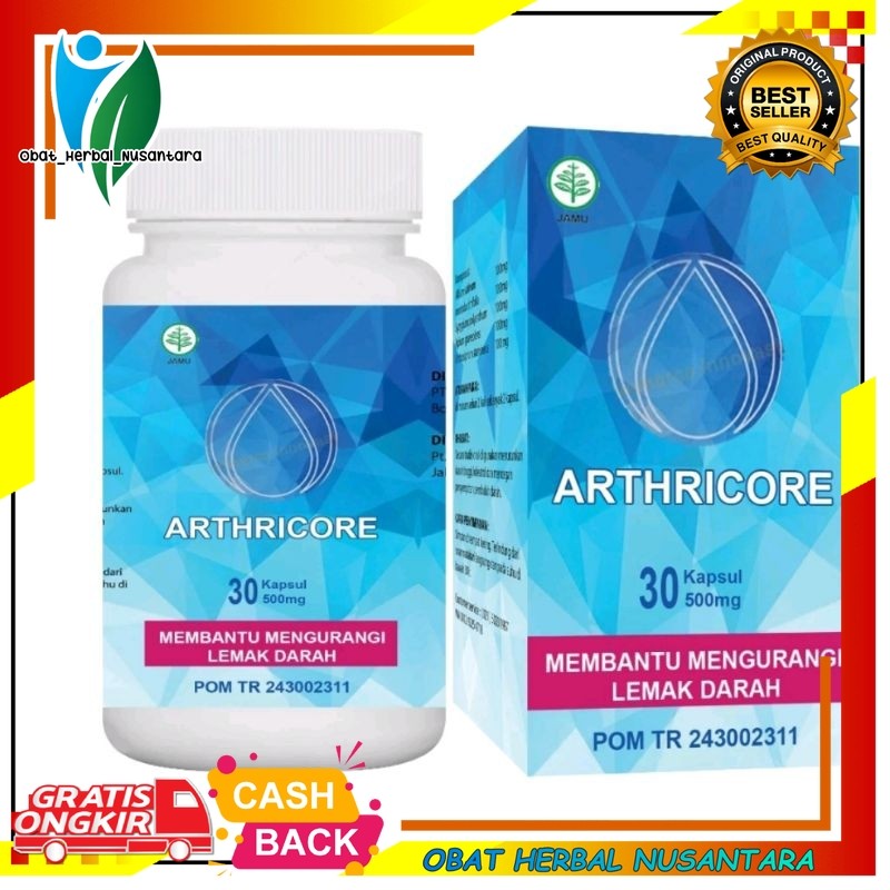 Terlaris Arthricore Asli Obat Herbal Aman Tanpa Ada Efek Samping Penurun Darah Tinggi & Kolesterol Terbaik No 1 1 botol isi 30 capsul