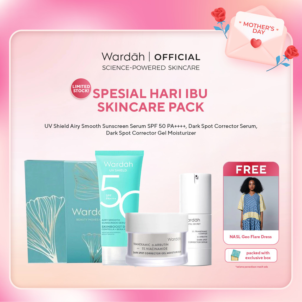 WARDAH Paket Skincare Moisturizer Gel, Crystal Secret, dan Airy Smooth Sunscreen