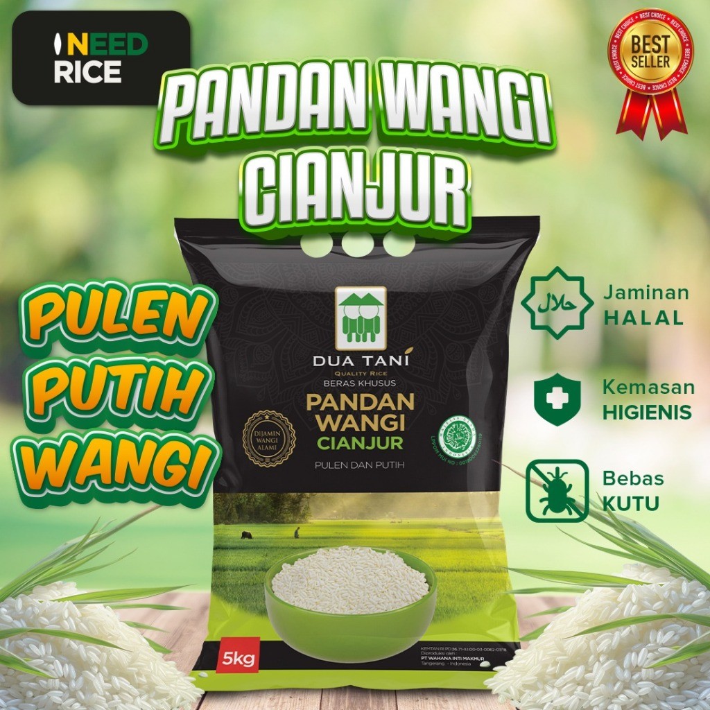 Jual Beras Khusus Cianjur Pandan Wangi Dua Tani 5kg–HALAL,Pulen dan ...