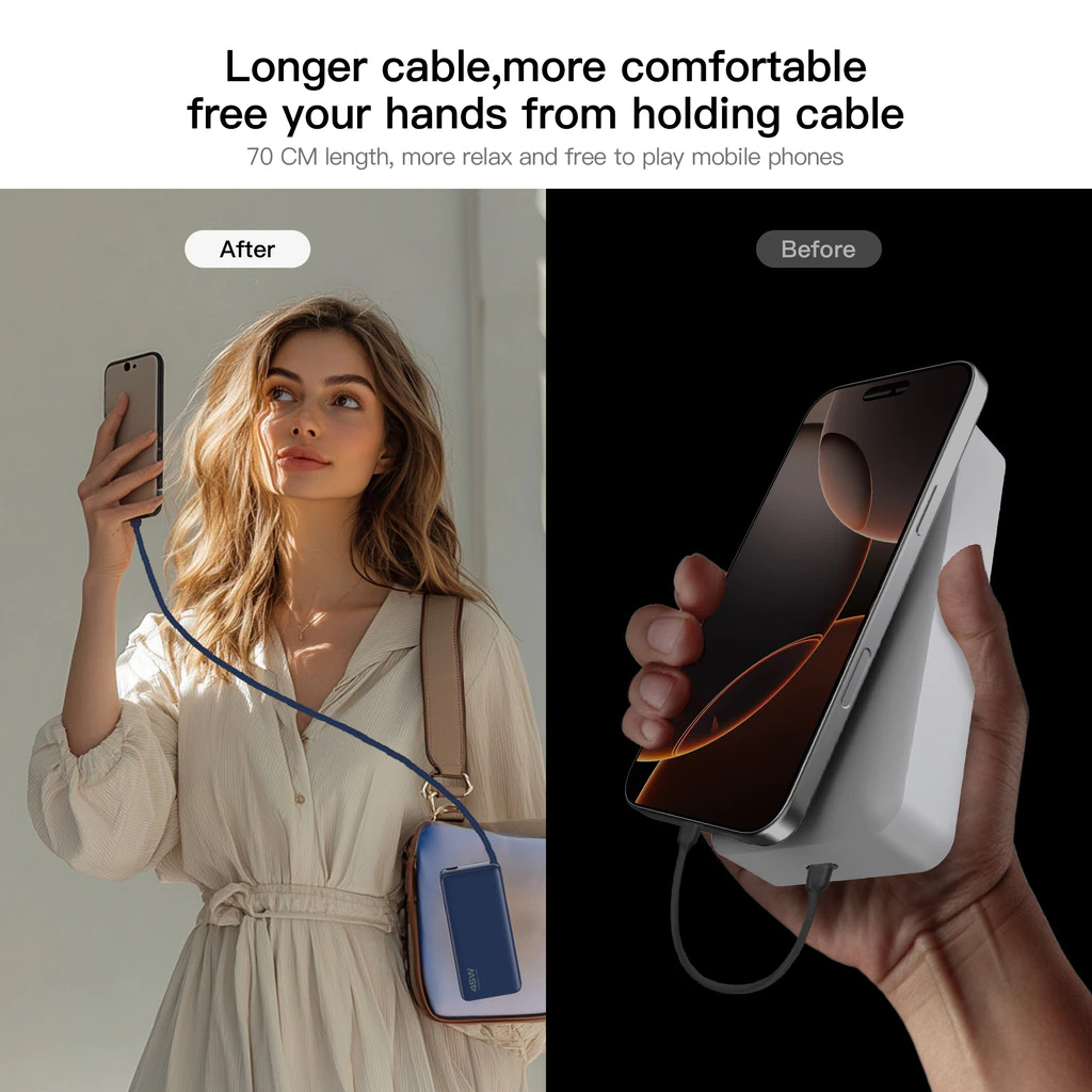 KiiP E66 PowerBank Retractable Cable 20000mAh PD QC PPS Fast Charging 45W