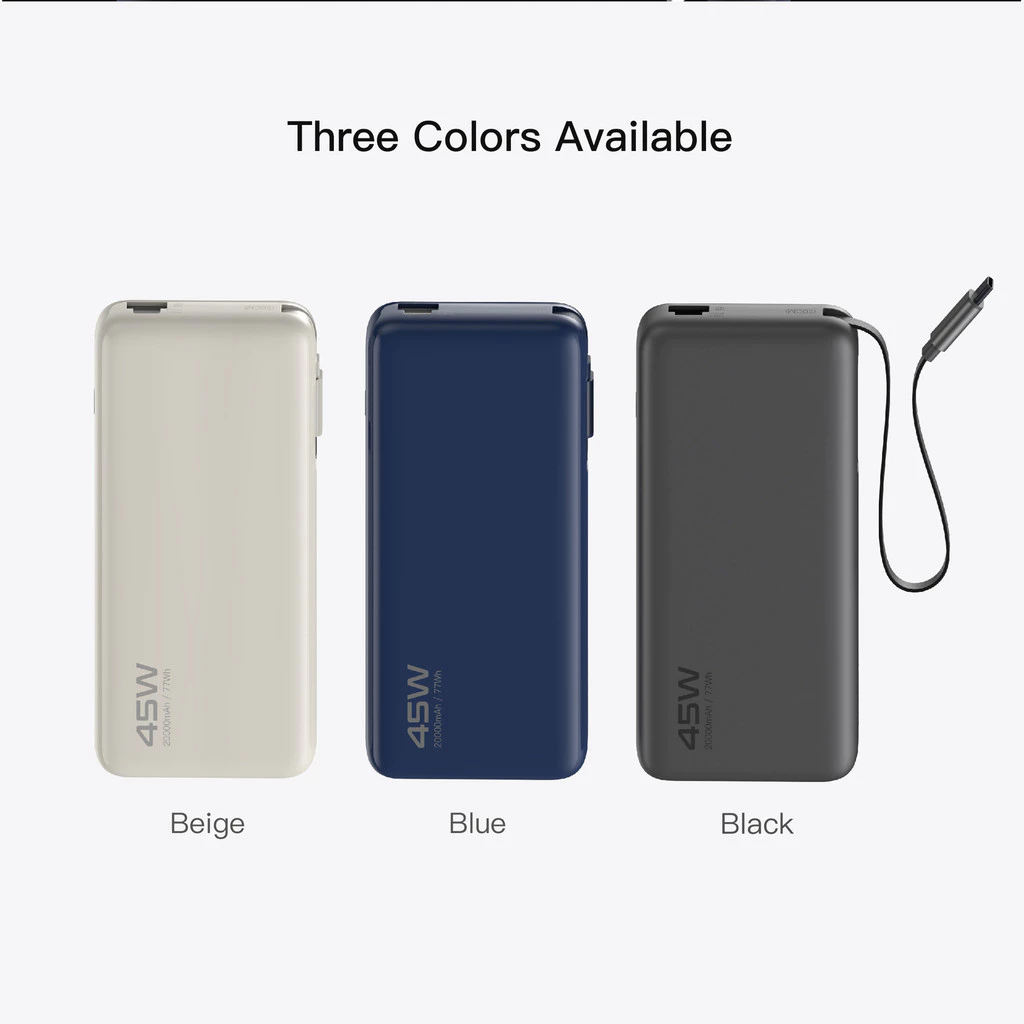 KiiP E66 PowerBank Retractable Cable 20000mAh PD QC PPS Fast Charging 45W