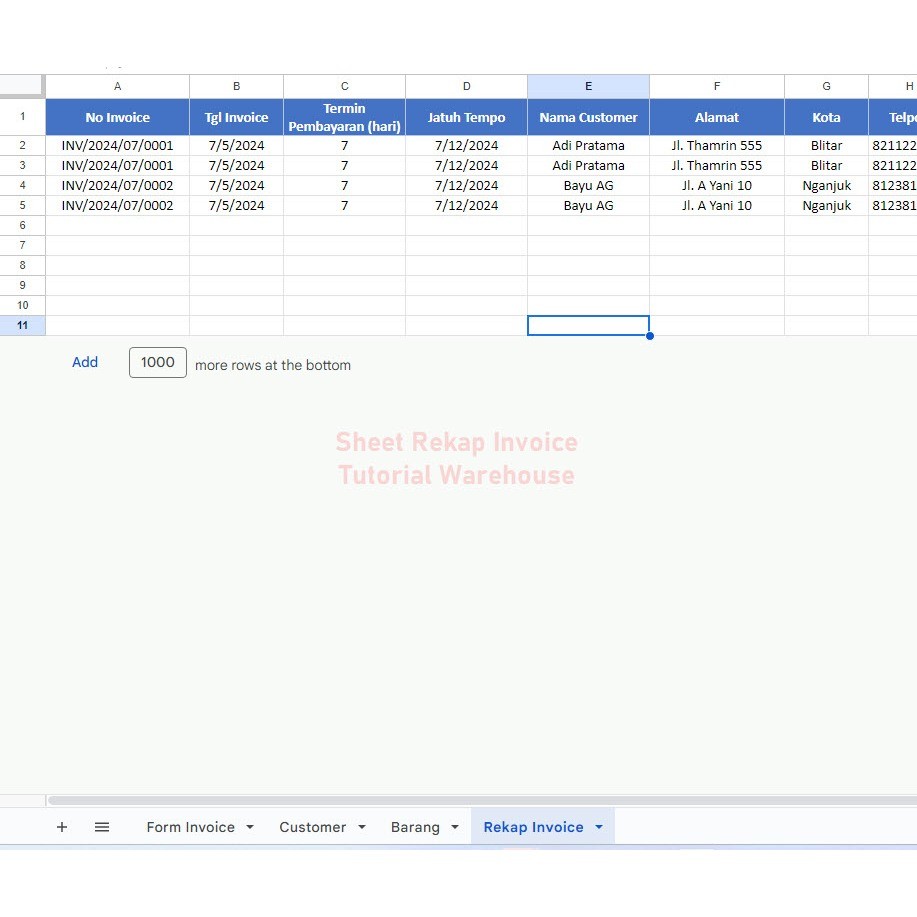 Jual Template GSheets Invoice Otomatis Simpan ke Arsip (Rekap) dan ...