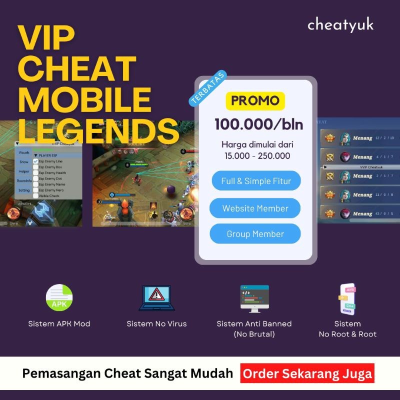 Jual Aplikasi VVIP Cheat ML Mobile Legend Android Dilengkapi Simple