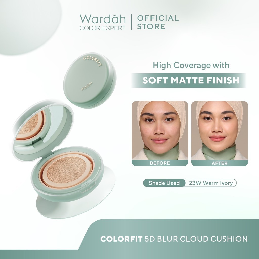NEW! WARDAH Colorfit 5D Blur Cloud Cushion Matte Finish Tahan Lama Hingga 18 Jam - SPF 50 PA+, Nano-Hyaluron, dan CICA | Menyamarkan Pori dan Tekstur Wajah | Menyatu Dengan Warna Kulit Seharian | Non-Comedogenic dan Non-Acnegenic - High Coverage - Makeup
