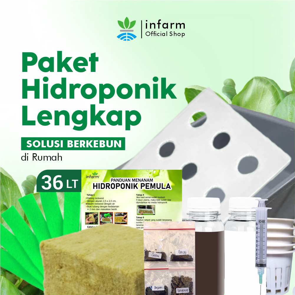 INFARM - Paket Hidroponik 36 Lubang Premium Starter Kit Super Lengkap Dengan Bak Hidroponik Netpot Rockwool Nutrisi AB MIX Free 4 Benih Bibit Sayuran Kualitas Unggul Baskom Hidro Anti Pecah Anti Bocor Alat Berkebun Praktis Cocok Untuk Pemula Siap Pakai