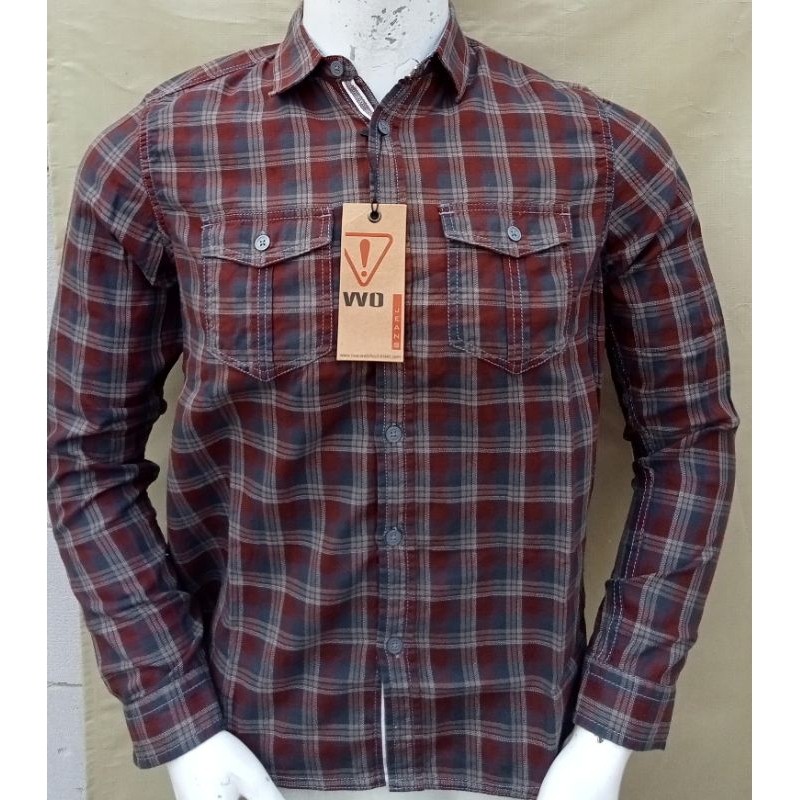Watchout Jeans Check Print Kemeja Lengan Pendek