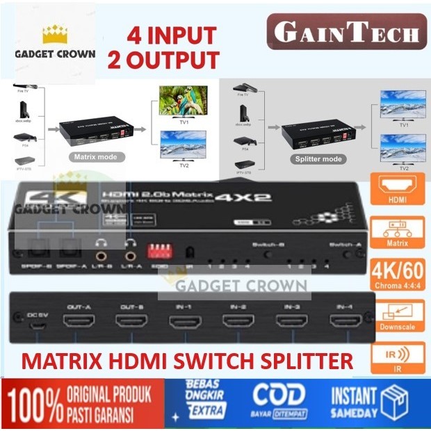 Jual GAINTECH HDMI Matrix Switch Splitter Switcher 4x2 / 2x4 2 in 4 out ...