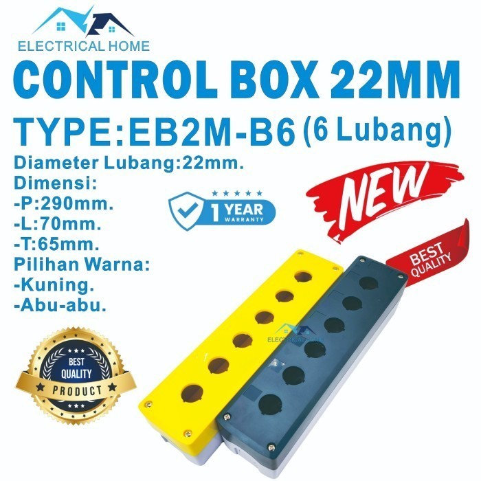 Jual Control Box Push Button 22mm 6 Lubang Abu-abu / Kuning MODEL BARU ...