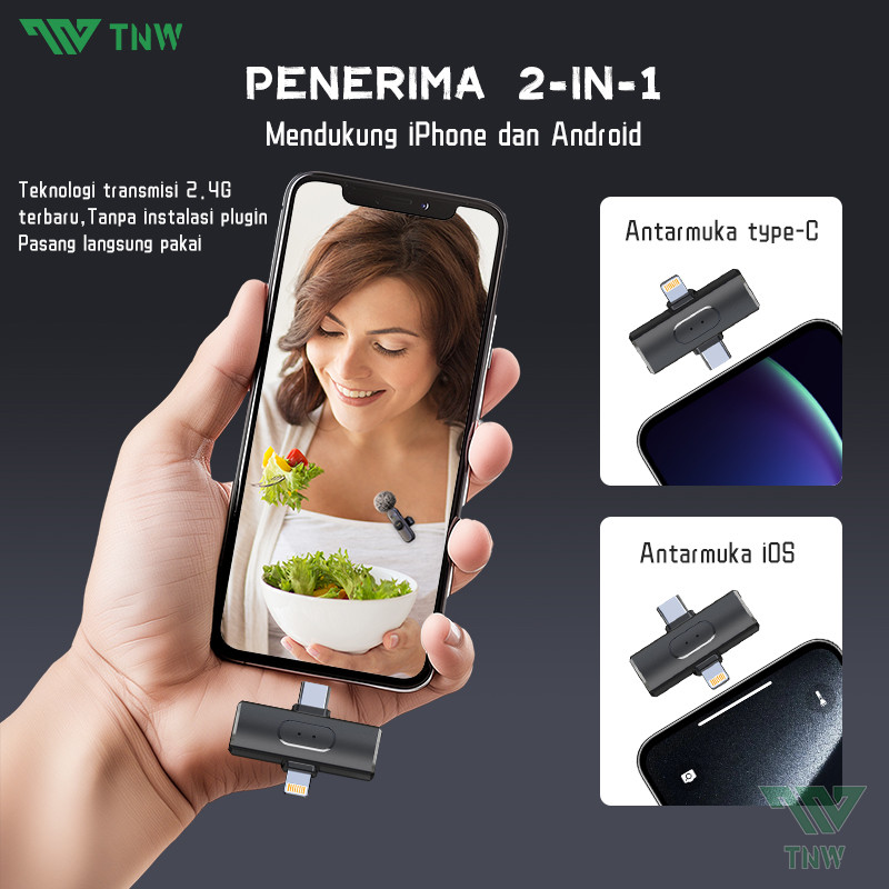 Gambar produk TNW W16 /W17 2 In 1 Wireless Microphone Clip On Mic Portable Microphone Mikrofon Lavalier HP Untuk TikTok YouTube Facebook Live Streaming 3