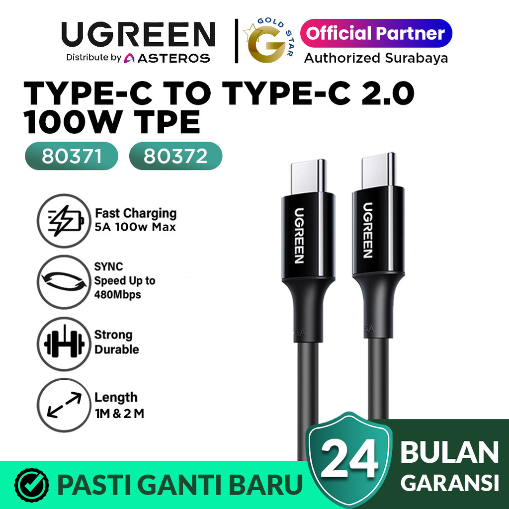 Jual Ugreen Kabel Data Type C To Type C 2.0 PD Fast Charging 100W 5A ...