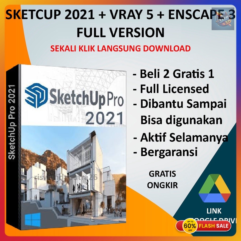 Jual [wl] Sketchup 2021 + Vray + Enscape 3 Full Version - for Windows ...