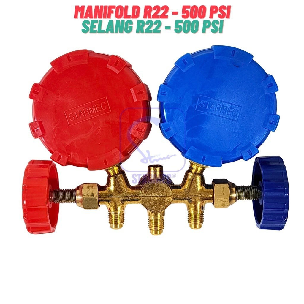 Jual Manifold AC R22 R410 R32 Double + Selang R22 Starmec (Knob Plastik ...