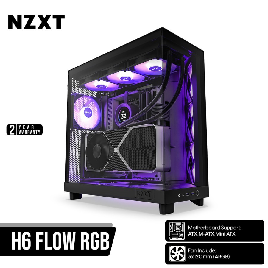 Jual Casing PC Gaming NZXT H6 Flow RGB Mid-Tower Airflow Case with 3 ...