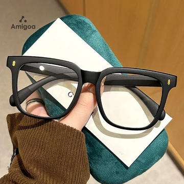 AMIGOA Kacamata Bingkai Persegi Anti Cahaya Biru Anti Radiasi Wanita Pria Fashion Kacamata
