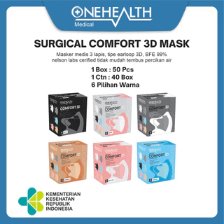 Onehealth Masker Dewasa Comfort Medis 3D Duckbill 3 Ply Melindungi Mulut Hidung Dari Partikel Debu, kotoran, Mengurangi paparan Mikroorganisme (50 Pcs)