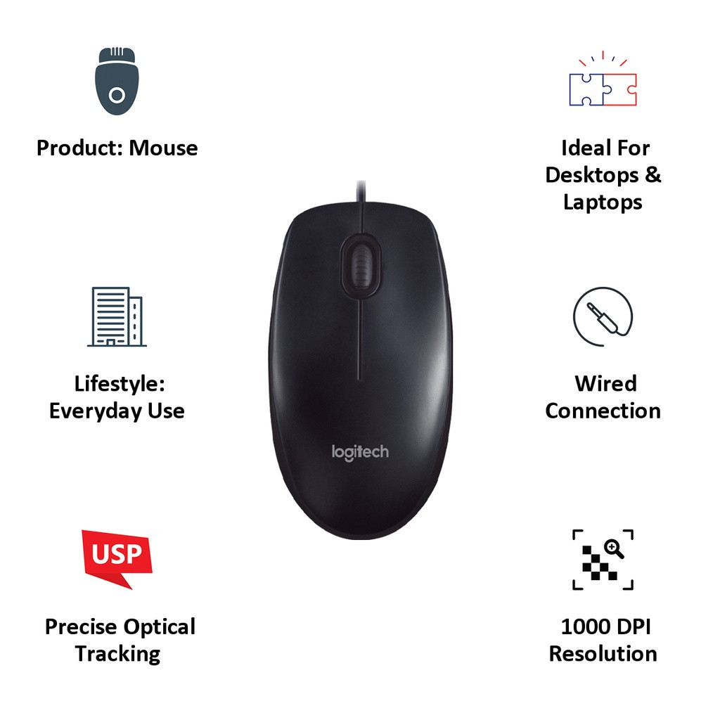 Jual Logitech M90 Mouse Kabel Wired USB Optical Sensor - Garansi 1 ...