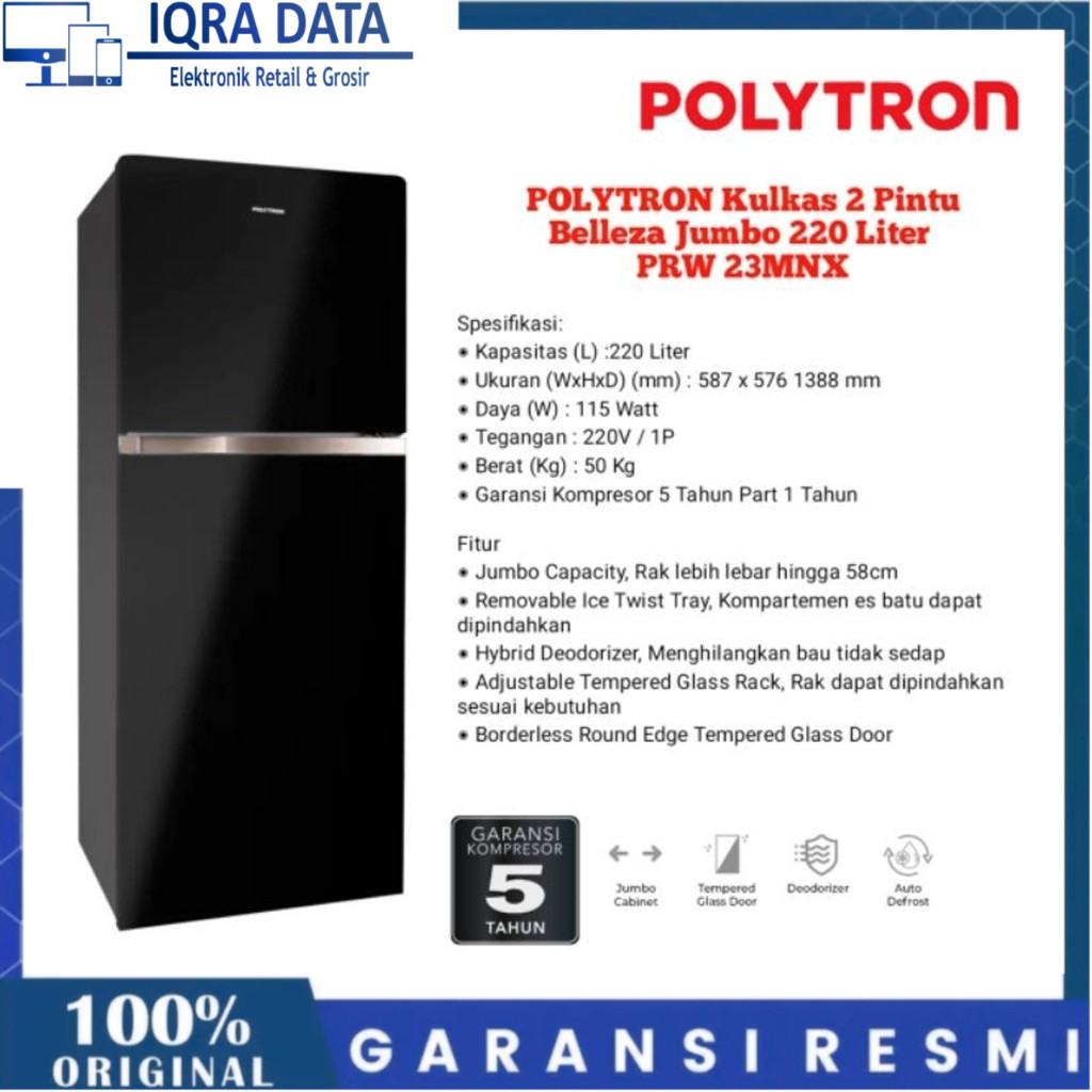 Jual Kulkas Polytron Belleza Jumbo 2 Pintu 220 Liter PRW-23MNX Garansi ...