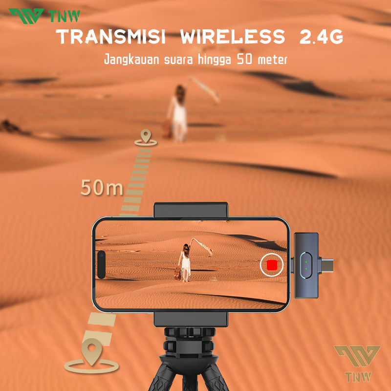 Gambar produk TNW W16 /W17 2 In 1 Wireless Microphone Clip On Mic Portable Microphone Mikrofon Lavalier HP Untuk TikTok YouTube Facebook Live Streaming 5