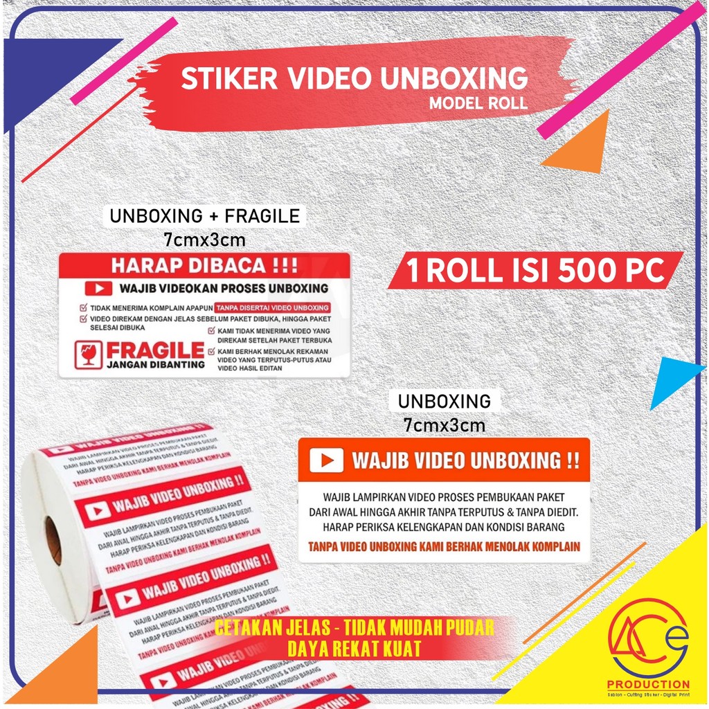 Jual STIKER LABEL UNBOXING ROLL ISI 500 STIKER PAKET FRAGILE PENGIRIMAN ...