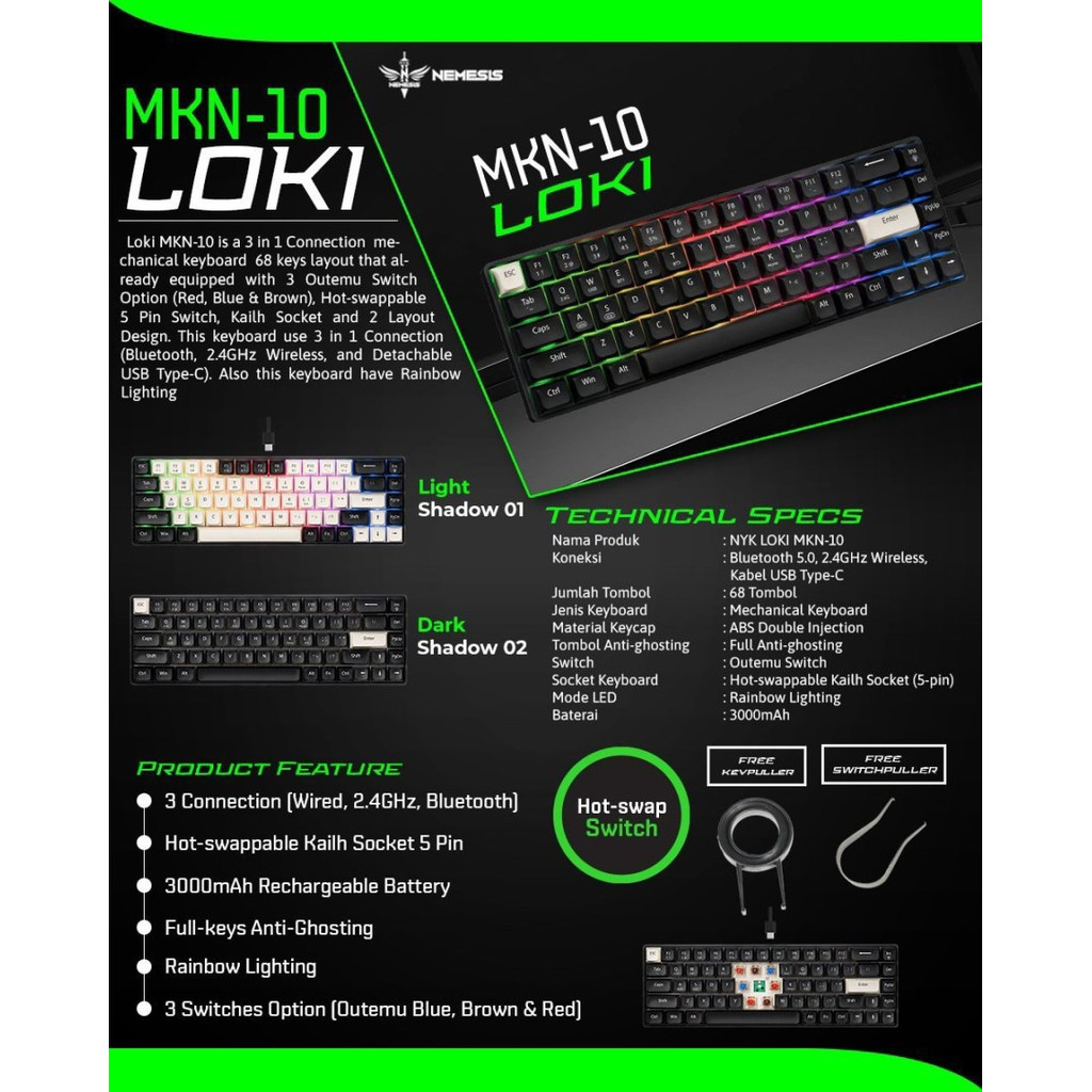 Jual Nyk Nemesis Loki Mkn-10 / Mkn10 Keyboard Mechanical 3In1 ...
