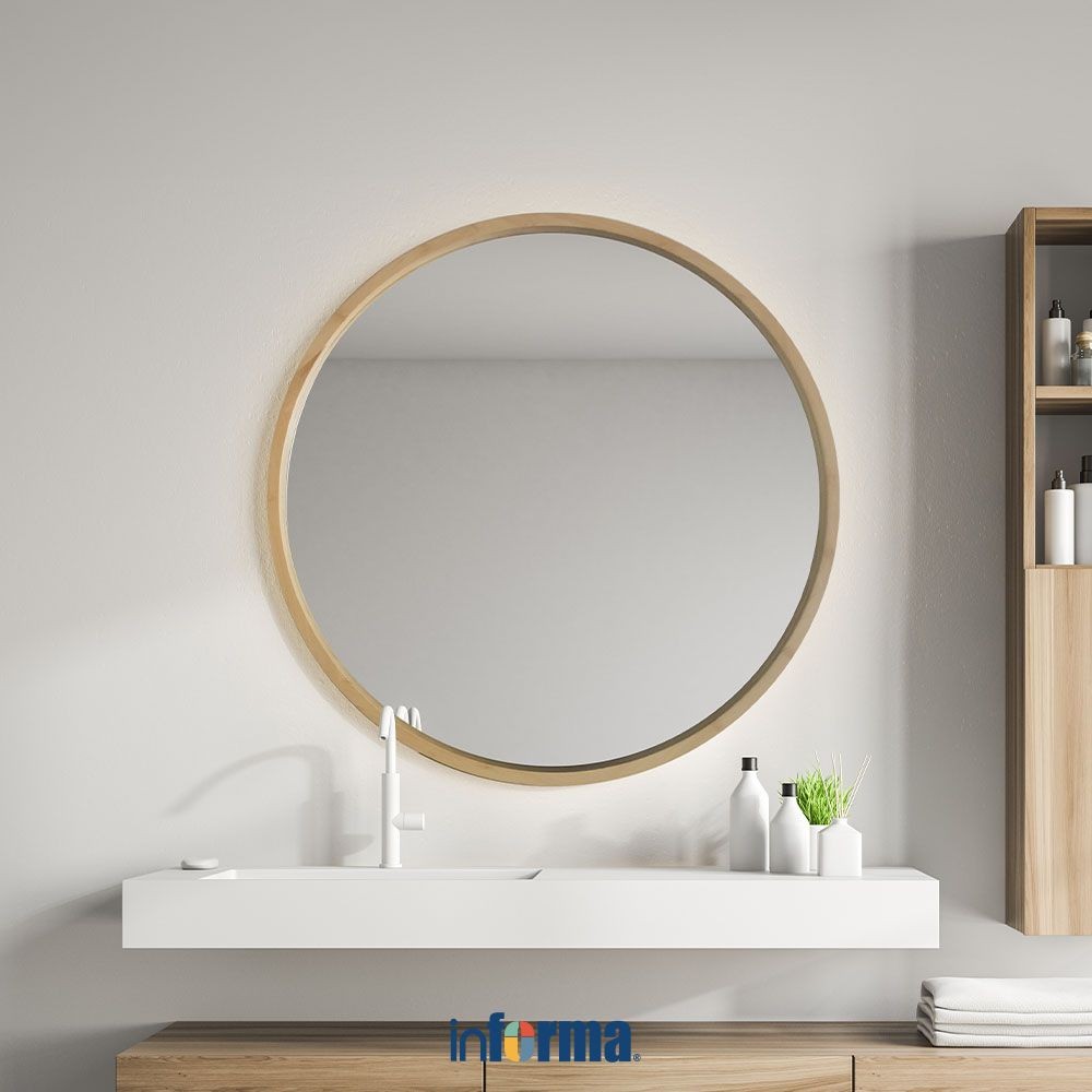Jual Informa 60X60 cm Cermin Dinding Wooden Round Wall Mirror Kaca ...