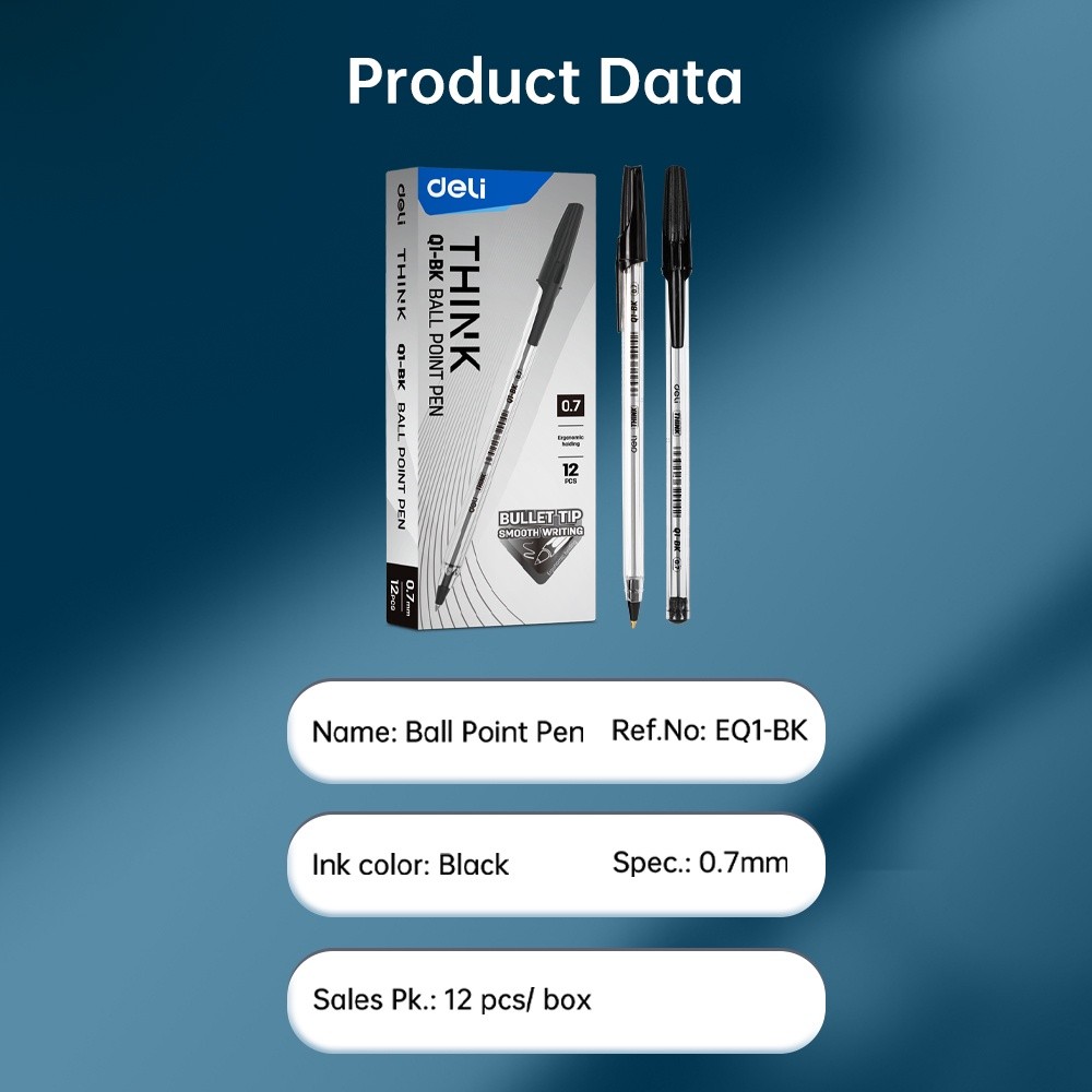 Deli Ballpoint Pen / Pulpen Bolpoin Tip 0.7 MM 1 PCS Penulisan Lancar dan Halus EQ1-XX (7)