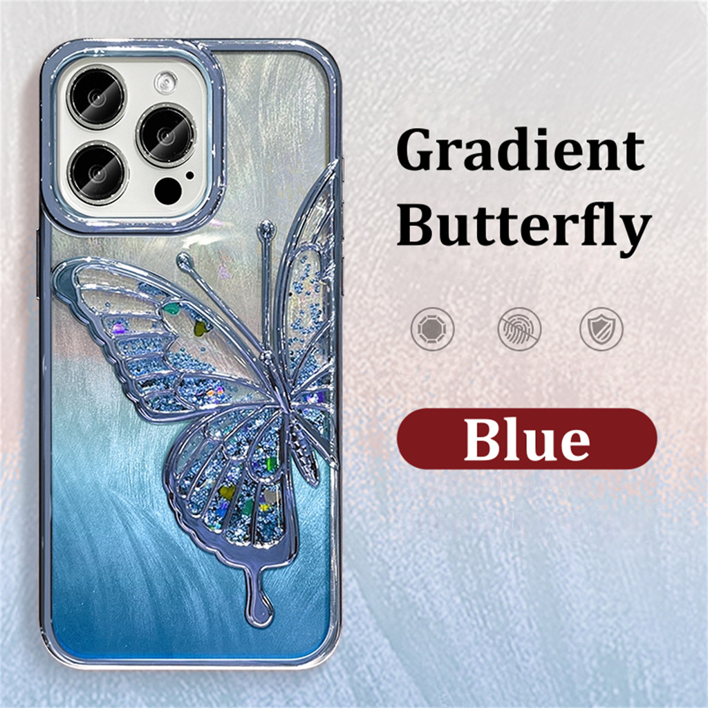 Jual Gradient Glitter Quicksand Butterfly Case for IPhone 16 Pro