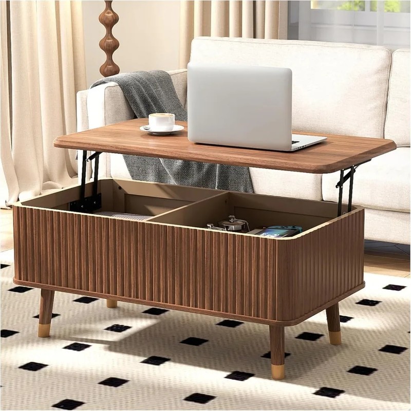 Jual Mid Century Modern Rectangle Coffee Table with Fluted Lift Top ...