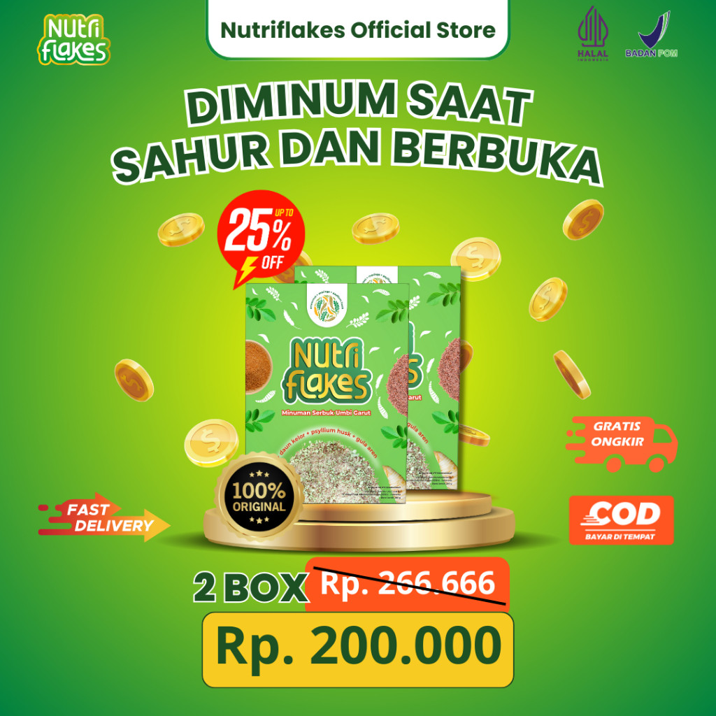5.5 Nutriflakes Sereal Umbi Garut - Ampuh Mengatasi  Asam Lambung Gerd, Maag 2 Box