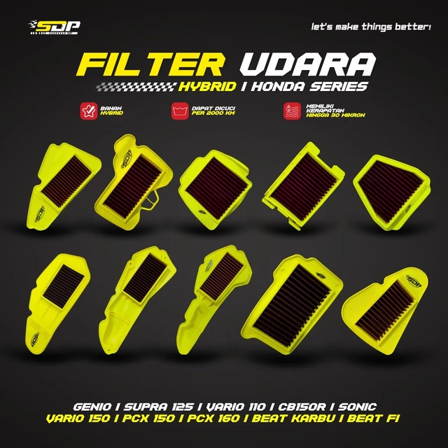 SDP FILTER UDARA BEAT FI DELUXE VARIO 110 125 150 160 PCX ADV GENIO SCOOPY SONIC GTR 150 SUPRA125 FI CB150R AIR FILTER HYBRID HONDA MOTOR PREMIUM