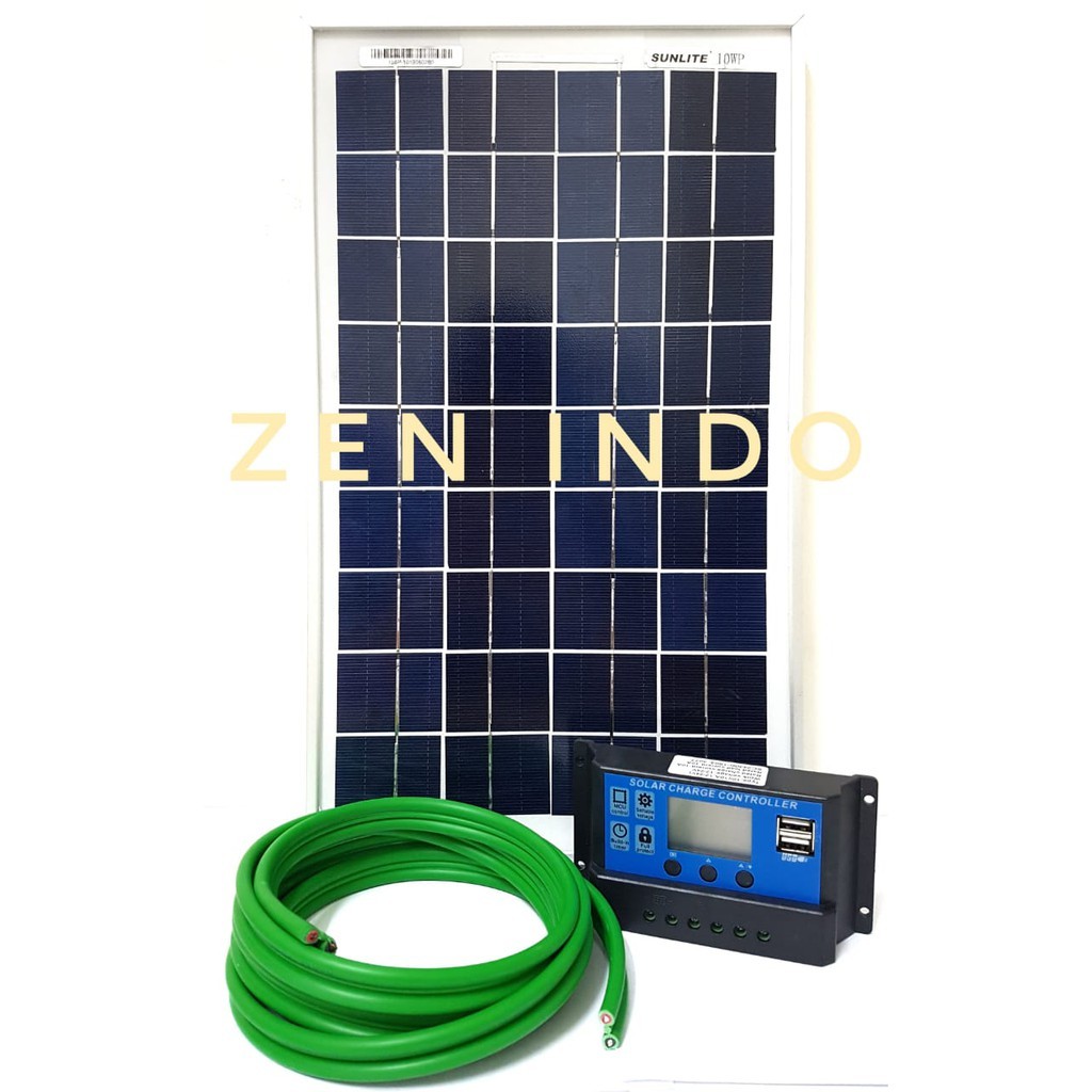 Jual Paket Hemat Solar Panel Surya 10 WP 10 Watt, Solar Controller 10A ...