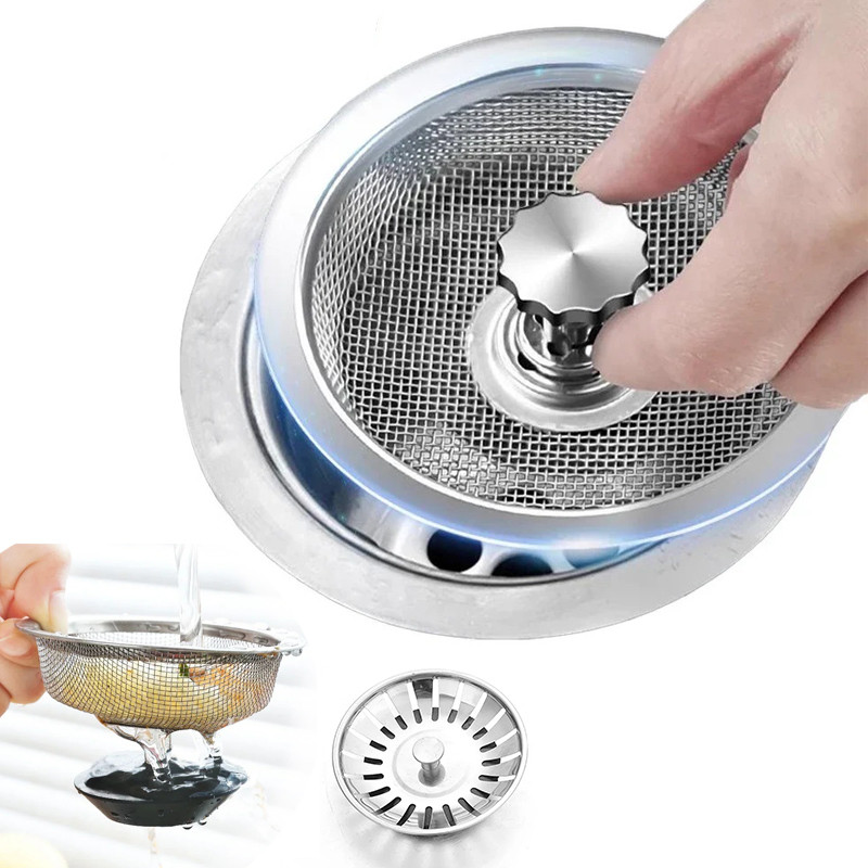Jual Kitchen Sink Stainless Steel Filter Sewer Mesh Strainers Bathroom ...