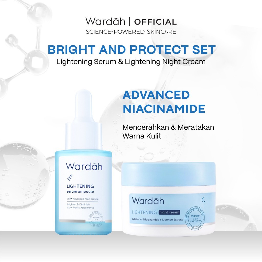 Wardah Night Time Glow [2 pcs] - Paket Serum + Night Cream (Brightening, Dark Spot Eliminator, Youthful Skin, Barrier Repair, Acne Care, Glowing)