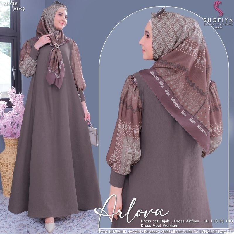 Riva Fashion ARLOVA GAMIS DRESS FREE HIJAB WANITA MUSLIM LEBARAN 2025 BAHAN ADEM LD 110-120