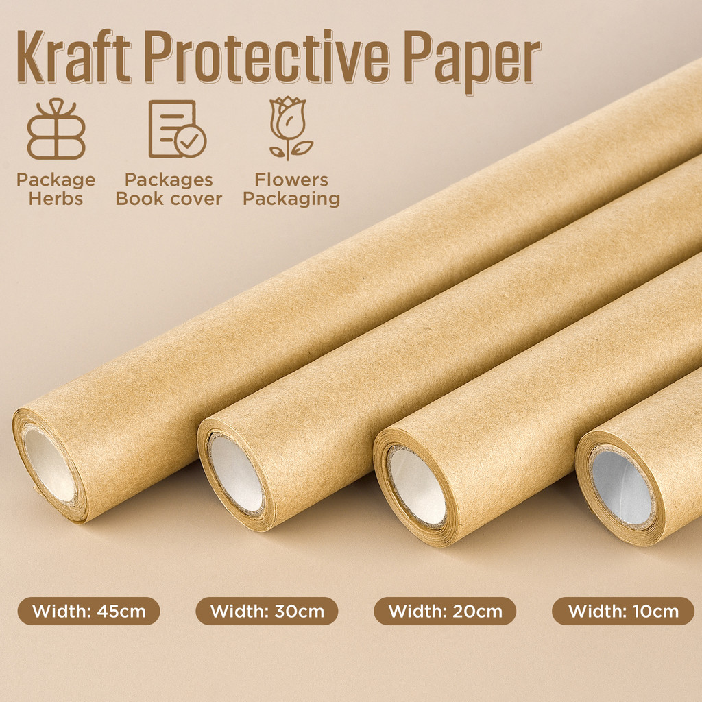 Jual 10m/Roll Kraft Package Paper Brown 10-45cm Width For Art Craft ...