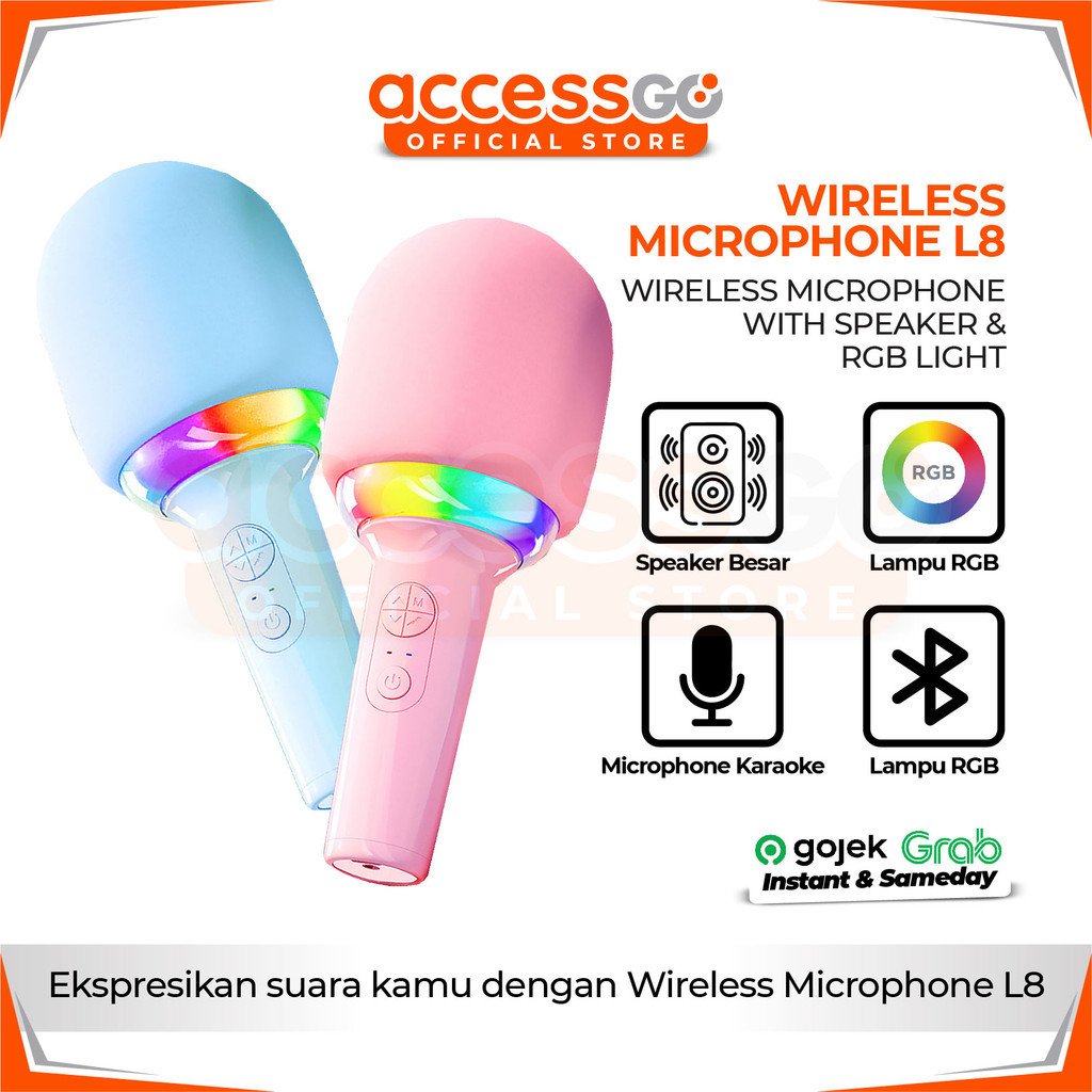 Jual Speaker KARAOKE Microphone Mic Bluetooth Wireless RGB light - L8 ...
