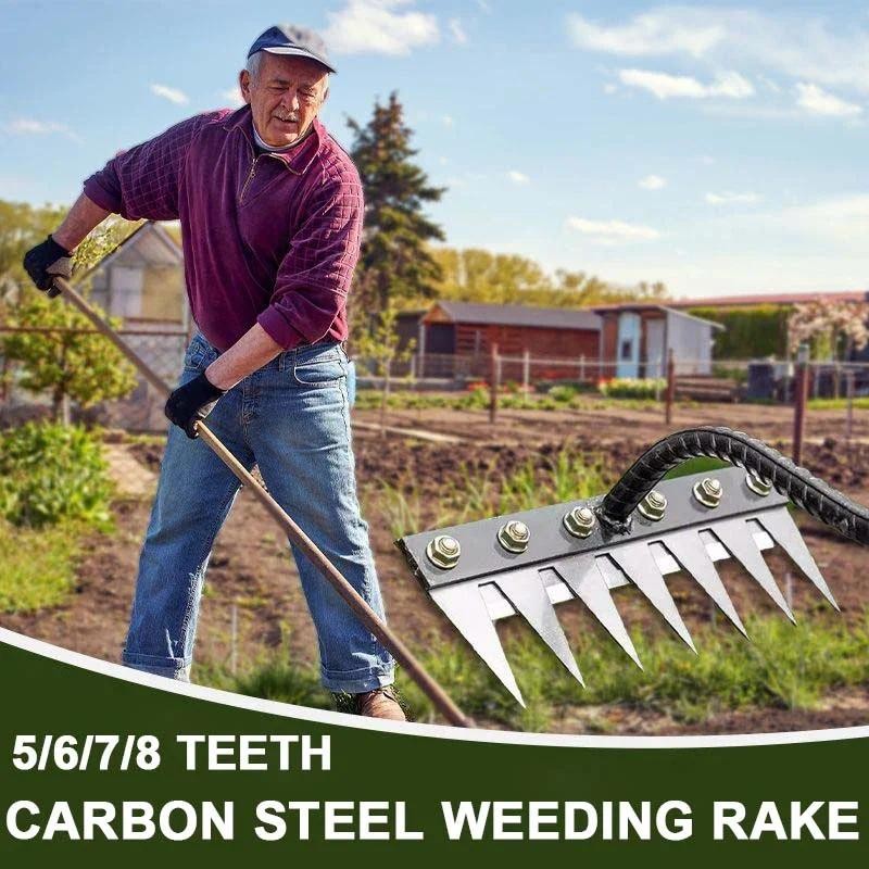 Heavy-Duty Iron Garden Rake - 8 Teeth Carbon Steel Weeding & Cultivating Tool