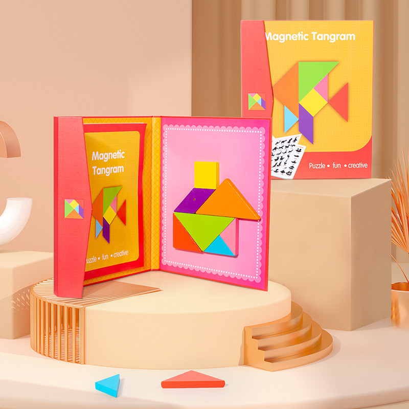 Jual Hot Magnetic Jigsaw Puzzle 3D Geometric Shapes Tangram Board Kids ...