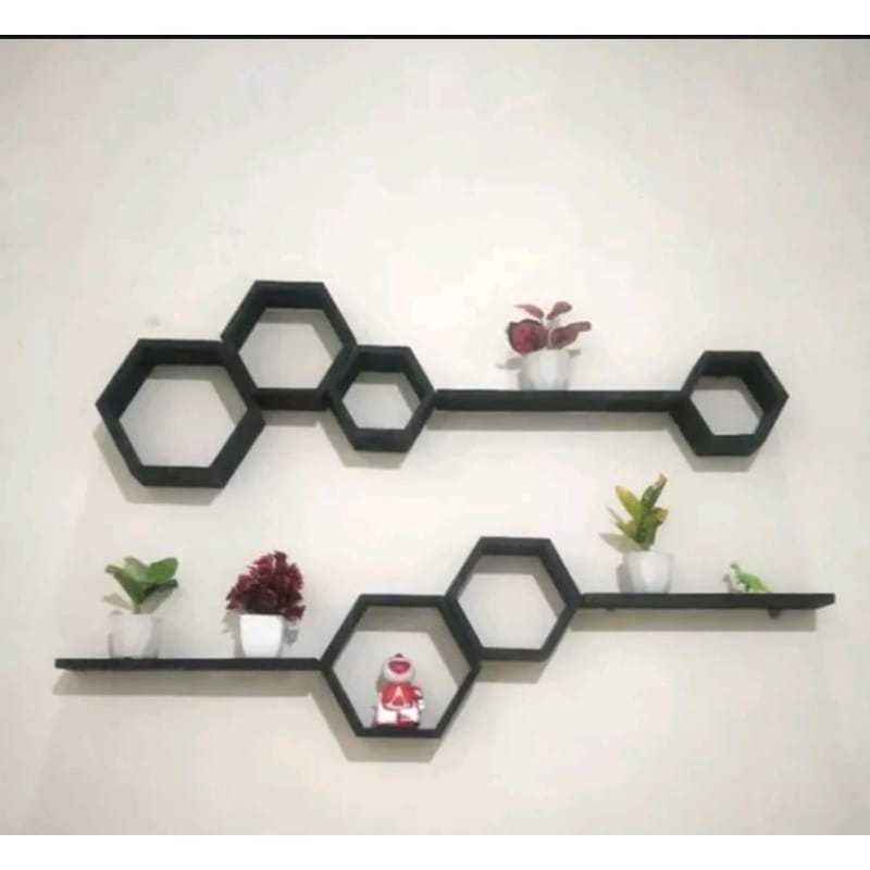 Jual Pajangan Dinding Kayu Hexagonal Rak Ambalan Dinding Heksagonal ...