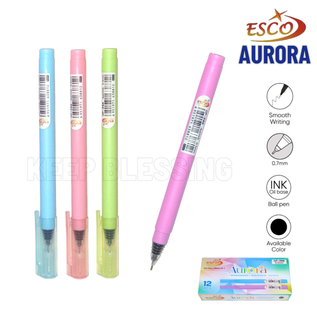 Jual Paket Hemat 1 Lusin - Pulpen Gel ESCO Aurora 12 Pcs - Tinta Minyak