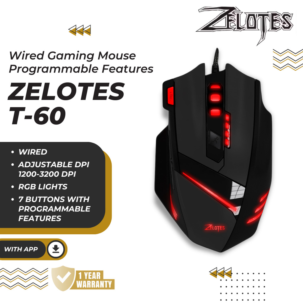 Jual Zelotes T60 Macro Wired Gaming Mouse 7200 DPI Wired USB 7 Buttons ...