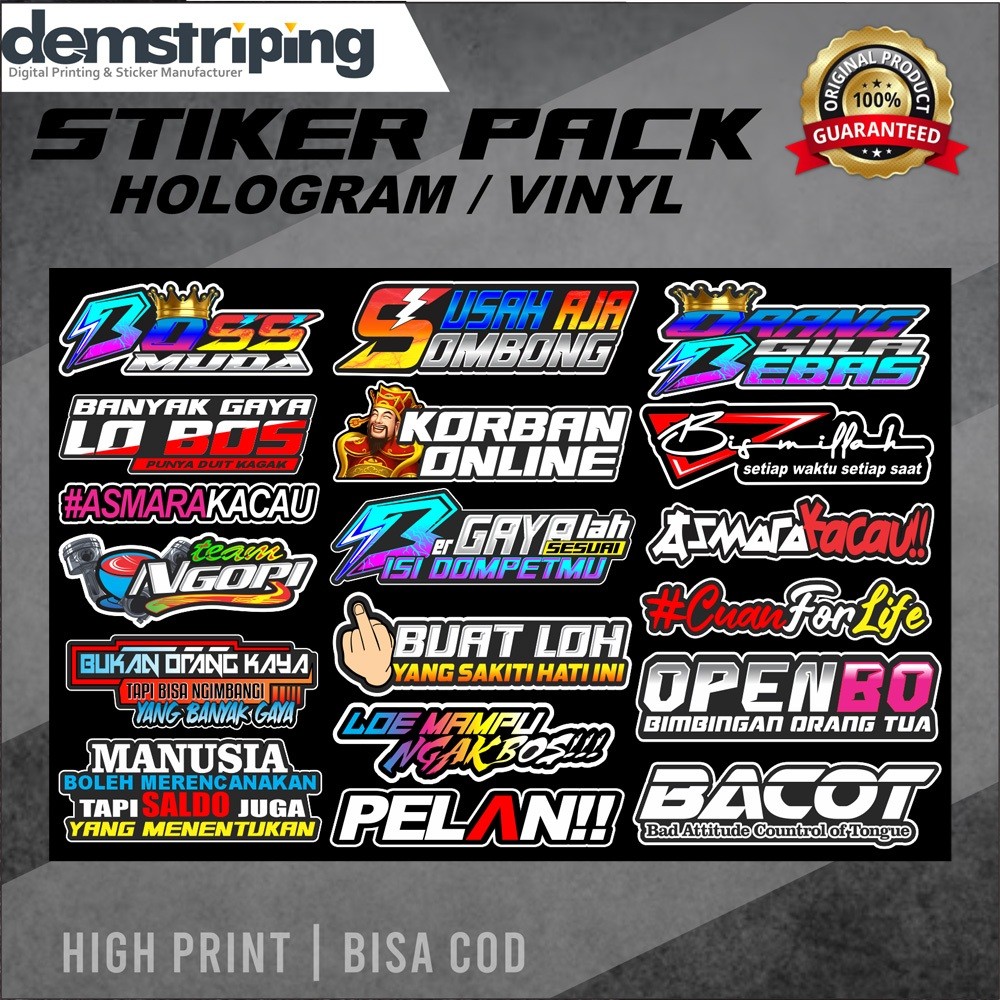 Jual Stiker Pack Hologram Stiker Kata Kata Viral Kekininan Stiker Keren ...