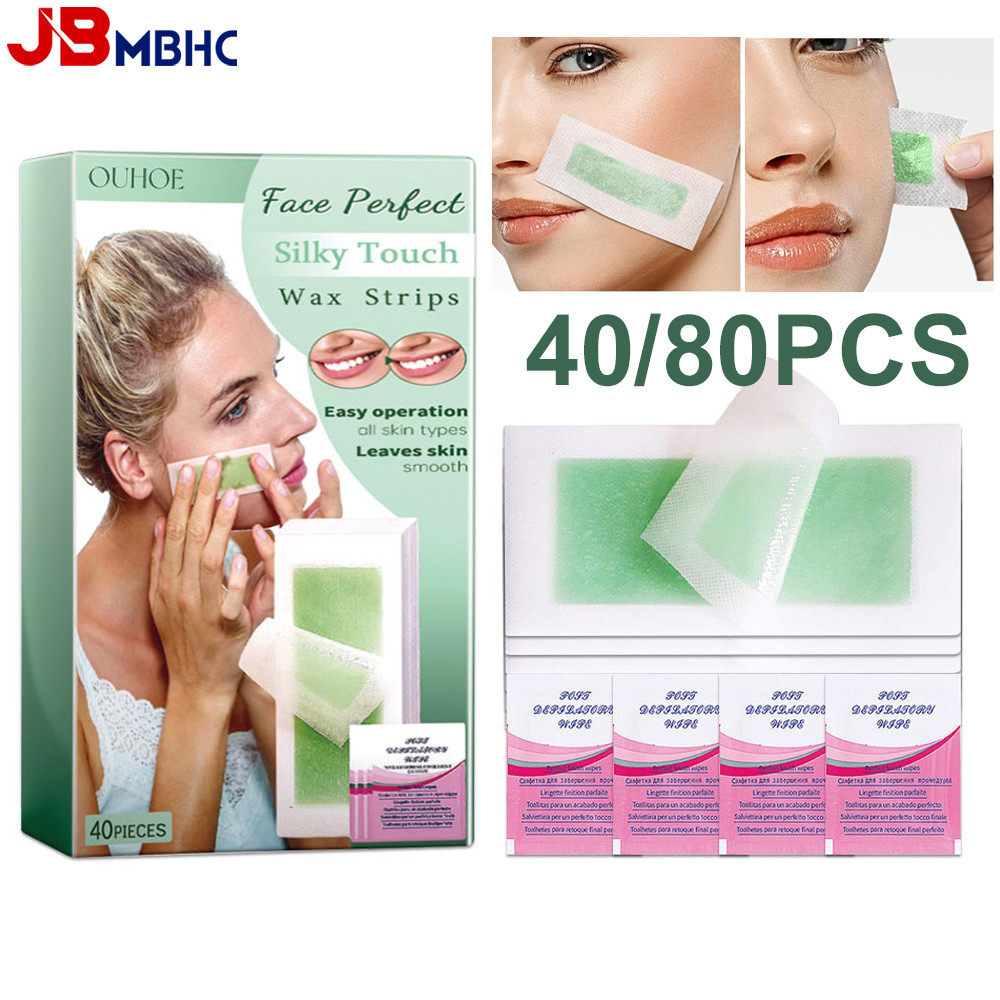 Jual PREORDER Facial Wax Strips 40/80 Count Facial Hair Removal Strips ...