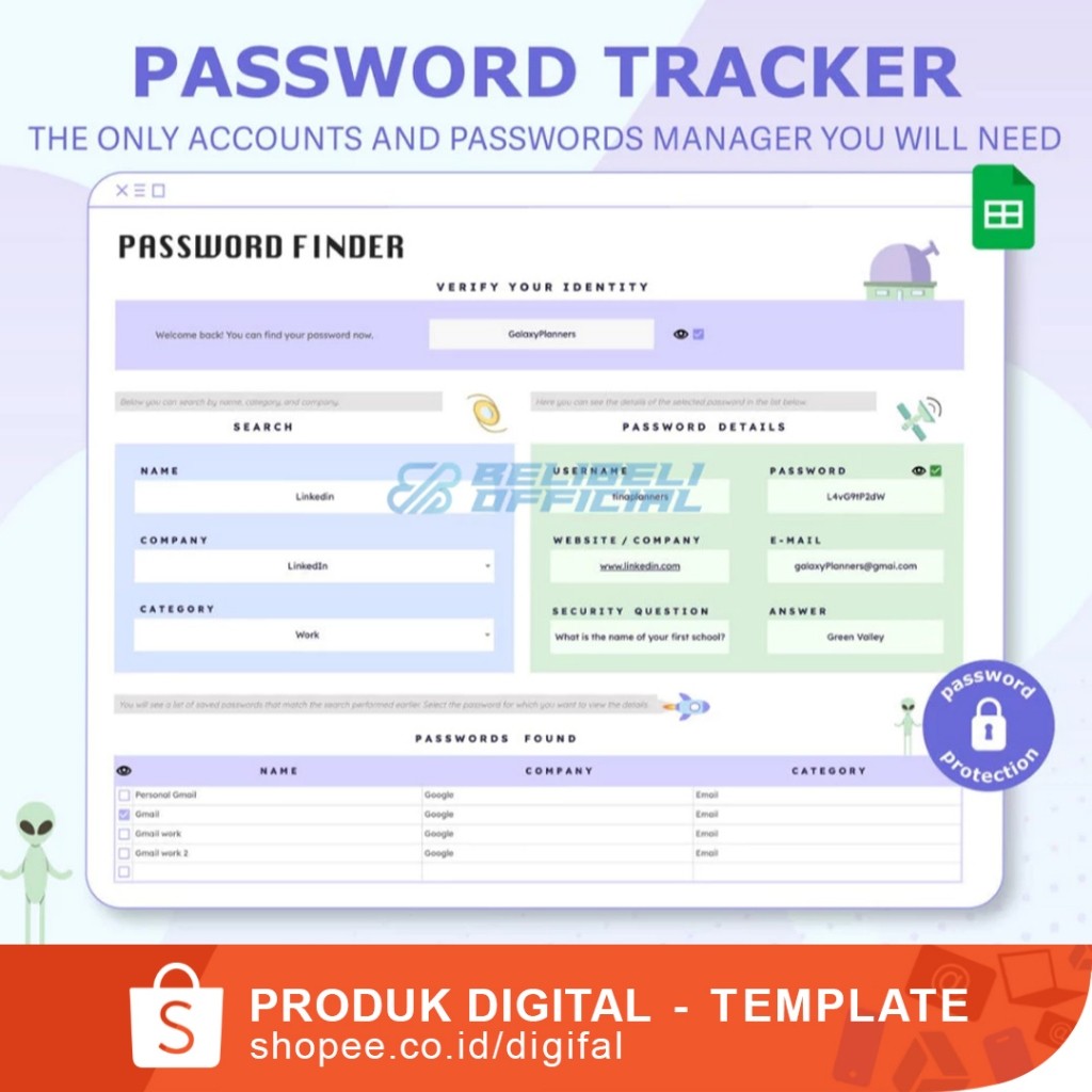 Password Manager & Account Manager - Password & Account Tracker - Password Management Tool Spreadsheet.