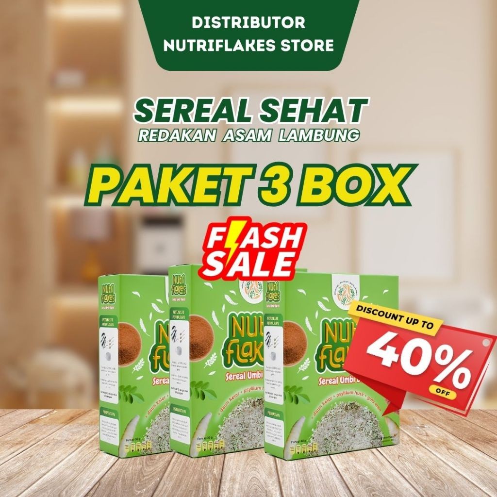 [LEBIH HEMAT] Paket 3 Box Nutriflakes - Sereal Sehat Umbi Garut atasi Asam Lambung Asli Original