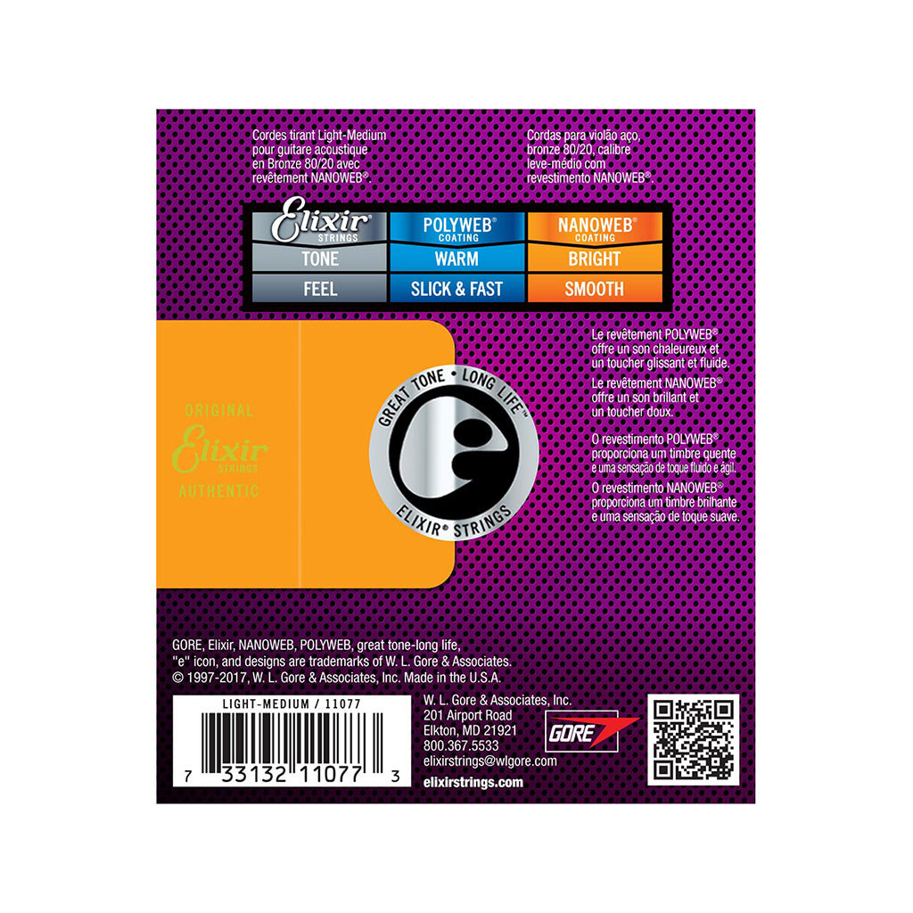 Jual Elixir 11077 Nanoweb 80/20 Bronze Acoustic Guitar Strings, Light ...